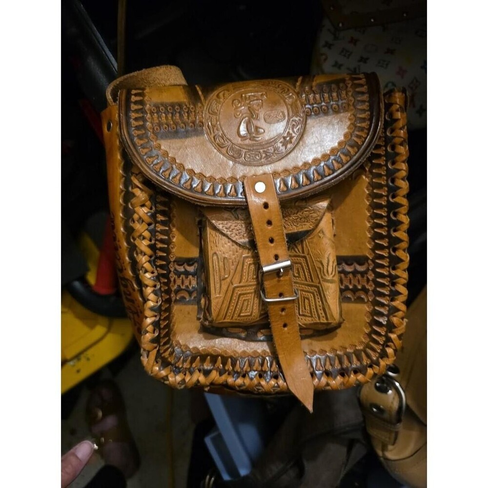 hand tooled leather purse Aztec